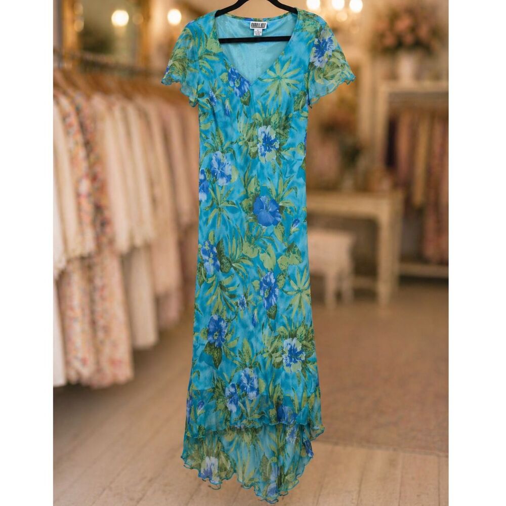 Vintage Silk Floral Midi Slip Dress8 Blue Bias Cut Y2K Romantic Whimsigoth - Picture 2 of 10